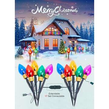 Jumbo C9 Christmas Pathway Lights Outdoor - 8.5 Feet 5 LED C9 Walkway Lights, C7 Lights Covered Jumbo Multicolor Light Bulb Christmas Lights Outdoor Decorations for Lawn Holiday Outside Yard Garden