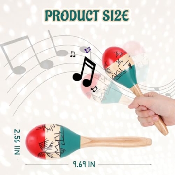 2 Pcs 9.6-Inch Wooden Maracas - Colorful Maracas for Kids and Adults, Ideal Percussion for Parties a...
