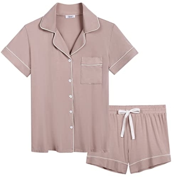 Joyaria Pajamas for Women Short Sleeve Button Lounge Set Soft/Comfy (Blushing Pink, XXL)