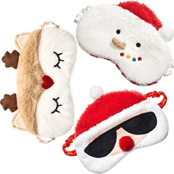 3 Christmas Plush Eye Masks for Kids and Adults