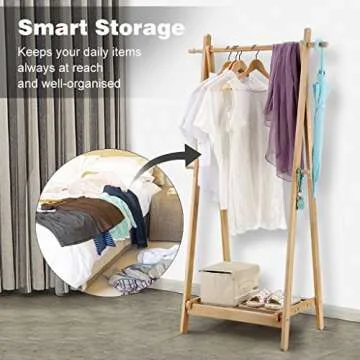 LANGRIA Heavy-Duty Foldable Bamboo Clothes Rack with Hooks