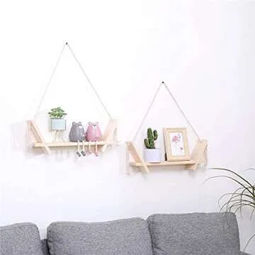 Chic Boho Swing Rope Floating Shelves – Set of 2 for Home Decor
