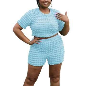 Salimdy Women’s Plus Size Summer 2 Piece Outfits Shorts Sets Short Sleeve Round Neck Crop Top and High Waisted Shorts Tracksuits