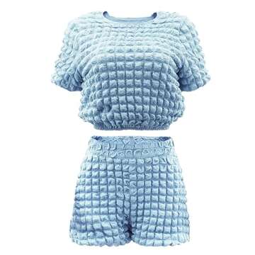 Salimdy Women’s Plus Size Summer 2 Piece Outfits Shorts Sets Short Sleeve Round Neck Crop Top and High Waisted Shorts Tracksuits