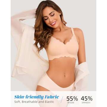 Guhaha Women's Seamless Bras No Underwire Push Up Bra Wireless Bralettes Soft T-Shirt Bra Full Coverage V-Neck Everyday Bra Nude