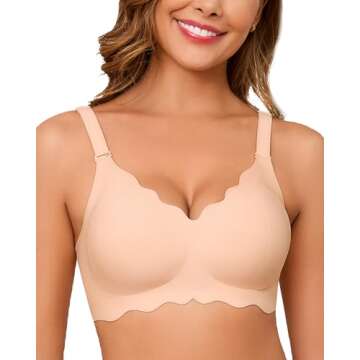 Guhaha Women's Seamless Bras No Underwire Push Up Bra Wireless Bralettes Soft T-Shirt Bra Full Coverage V-Neck Everyday Bra Nude