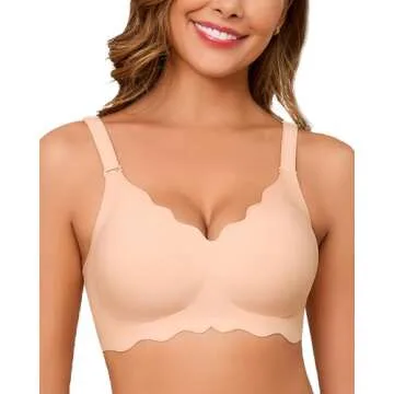 Guhaha Women's Seamless Bras No Underwire Push Up Bra Wireless Bralettes Soft T-Shirt Bra Full Coverage V-Neck Everyday Bra Nude