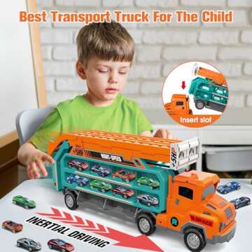 BainGesk Carrier Truck Toys - Transport Trucks for Kids with Race Track