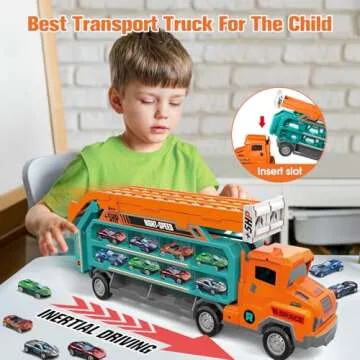BainGesk Carrier Truck Toys - Transport Trucks for Kids with Race Track