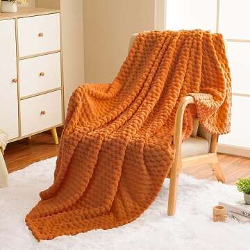 Vessia Flannel Fleece Throw Blanket(50x70 inch), 3D Jacquard Burnt Orange Fuzzy and Warm Blanket for...