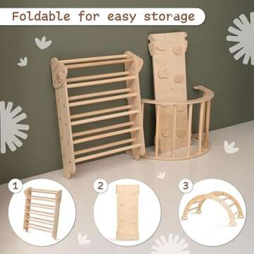 WoodandHearts Montessori Climbing Set, 3 Piece Climbing Gym, Indoor Climbing Gym, Set for Toddlers, Climbing Toys for Toddlers 1-3 Inside in Natural Wood Color (2-6 Years)