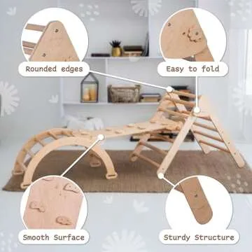 WoodandHearts Montessori Climbing Set, 3 Piece Climbing Gym, Indoor Climbing Gym, Set for Toddlers, Climbing Toys for Toddlers 1-3 Inside in Natural Wood Color (2-6 Years)