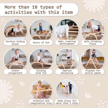 WoodandHearts Montessori Climbing Set, 3 Piece Climbing Gym, Indoor Climbing Gym, Set for Toddlers, Climbing Toys for Toddlers 1-3 Inside in Natural Wood Color (2-6 Years)