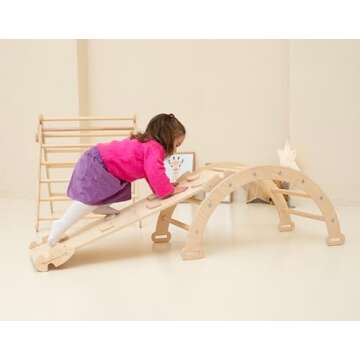 WoodandHearts Montessori Climbing Set, 3 Piece Climbing Gym, Indoor Climbing Gym, Set for Toddlers, Climbing Toys for Toddlers 1-3 Inside in Natural Wood Color (2-6 Years)