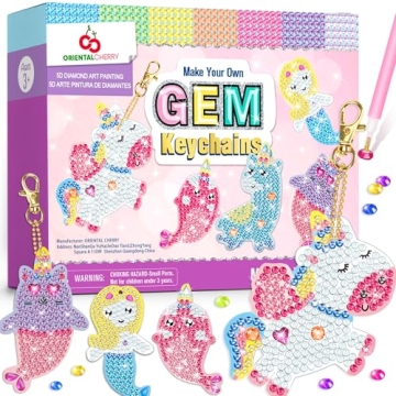 ORIENTAL CHERRY Arts and Crafts for Kids Ages 8-12 - Make Your Own GEM Keychains - 5D Diamond Art Pa...