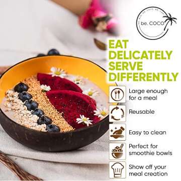 Coconut Bowls Eco-Friendly Handmade Artisan Craft [set of 4 coco Bowls, Spoons, Forks] Organic Smoothie Bowls Ideal Gift for Vegans - Natural Coconut Shell Durable for Serving, Decoration, Party