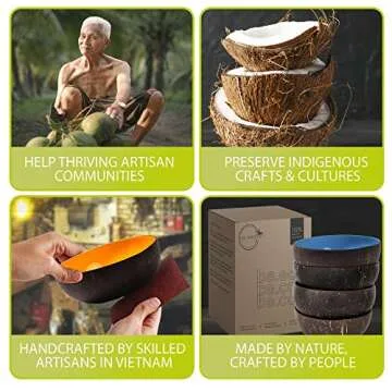Coconut Bowls Eco-Friendly Handmade Artisan Craft [set of 4 coco Bowls, Spoons, Forks] Organic Smoothie Bowls Ideal Gift for Vegans - Natural Coconut Shell Durable for Serving, Decoration, Party