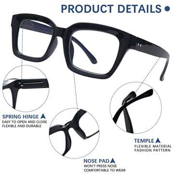 CLASAGA Progressive Multifocus Reading Glasses Retro Oversized Square Computer Readers for Women Men (3 mix color, 2.25, multiplier_x)