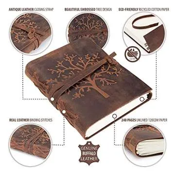 moonster Leather Journal Tree of Life - Genuine Leather Notebooks For Women - Beautiful Journal with Embossed Tree - Blank Handmade Paper - Inspirational Birthday Gifts for Women & Gifts for Men