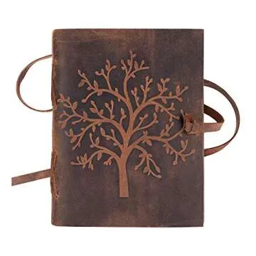moonster Leather Journal Tree of Life - Genuine Leather Notebooks For Women - Beautiful Journal with Embossed Tree - Blank Handmade Paper - Inspirational Birthday Gifts for Women & Gifts for Men