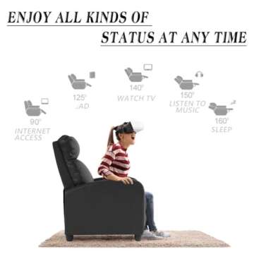 FDW Recliner Chair for Living Room Home Theater Seating Single Reclining Sofa Lounge with Padded Seat Backrest (Black)