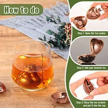 Sumind 50 Pcs Tea Strainer Stainless Steel Tea Ball Infuser Loose Leaf Tea Steeper Tea Interval Diffuser Heart Shape Mesh Tea Filters with Extended Chain Hook for Seasonings Cup Bottle (Rose Gold)
