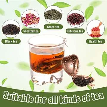 Sumind 50 Pcs Tea Strainer Stainless Steel Tea Ball Infuser Loose Leaf Tea Steeper Tea Interval Diffuser Heart Shape Mesh Tea Filters with Extended Chain Hook for Seasonings Cup Bottle (Rose Gold)