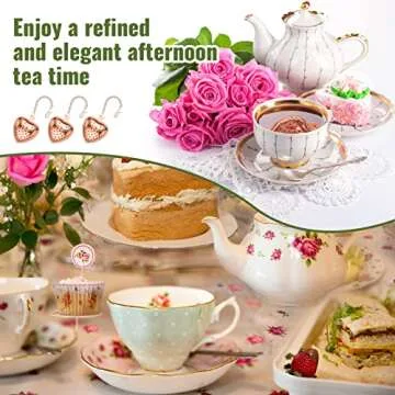 Sumind 50 Pcs Tea Strainer Stainless Steel Tea Ball Infuser Loose Leaf Tea Steeper Tea Interval Diffuser Heart Shape Mesh Tea Filters with Extended Chain Hook for Seasonings Cup Bottle (Rose Gold)