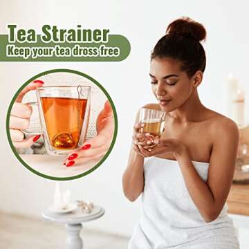 Sumind 50 Pcs Tea Strainer Stainless Steel Tea Ball Infuser Loose Leaf Tea Steeper Tea Interval Diffuser Heart Shape Mesh Tea Filters with Extended Chain Hook for Seasonings Cup Bottle (Rose Gold)