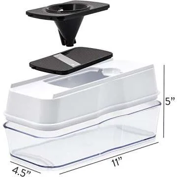 Fullstar 7-in-1 Stainless Steel Mandoline Slicer for Kitchen, Vegetable Slicer, Veggie Chopper & Cheese Grater, Meal Prep Food Storage Container Anti-slip Base & Protective Glove Included - White