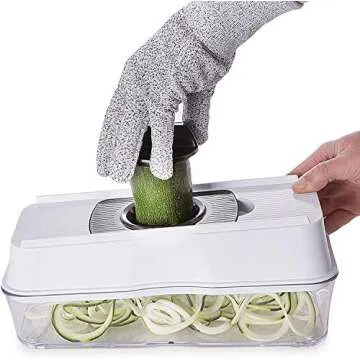 Fullstar 7-in-1 Stainless Steel Mandoline Slicer for Kitchen, Vegetable Slicer, Veggie Chopper & Cheese Grater, Meal Prep Food Storage Container Anti-slip Base & Protective Glove Included - White