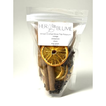 HerBlume 3oz Stovetop Potpourri, Simmer Pot Kit, Non Toxic Aroma, Office Gift, Natural Ingredients, Gift Basket, Christmas Gift, Orange, Cinnamon, Clove, Star Anise, Secret Santa, Glass Stovetop Pot