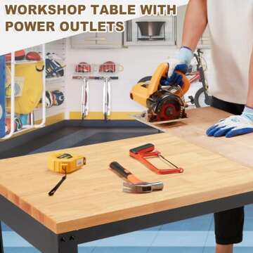 HABUTWAY Height Adjustable Workbench 48"x 24" Solid Wood Heavy-Duty Work Tables