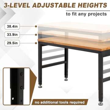 HABUTWAY Height Adjustable Workbench with Power Outlets
