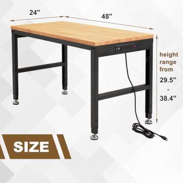 HABUTWAY Height Adjustable Workbench with Power Outlets