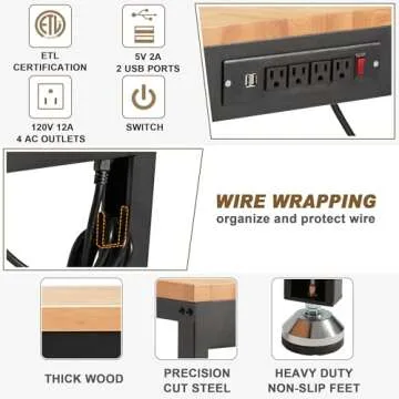 HABUTWAY Height Adjustable Workbench with Power Outlets