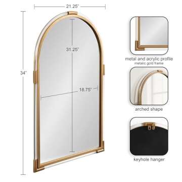 Kate and Laurel Arceo Modern Glam Acrylic Arch Mirror, 22 x 34, Gold, Arched Mirror Decor with Metal...