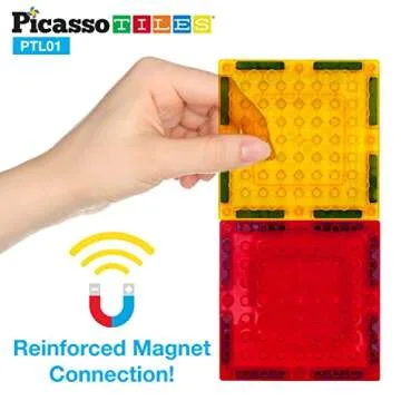 PicassoTiles Magnetic Brick Tiles STEM Creative Magnetic Tiles Building Block Set Building Brick Construction Toy Socket Spikes Toys Accessory Educational Imaginative Learning Kit Stacking Set