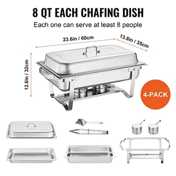 VEVOR 8 Qt Chafing Dish Buffet Set - 4 Pack