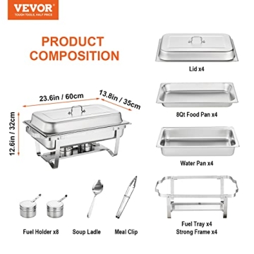 VEVOR 8 Qt Chafing Dish Buffet Set - 4 Pack