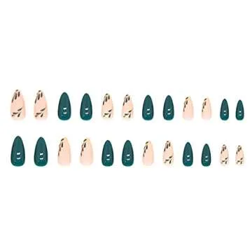 RikView Fall Press On Nails Long Green Acrylic Almond