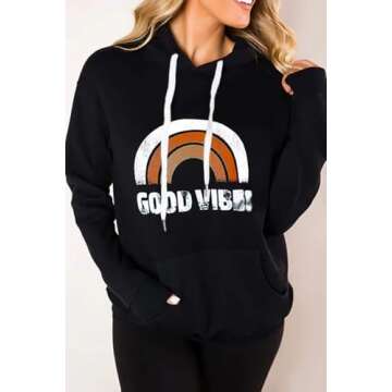 Lacozy Women's Casual Long Sleeve Shirt Good and Vibes Tunic tops pullover hoodie Kint Sweaters for ...