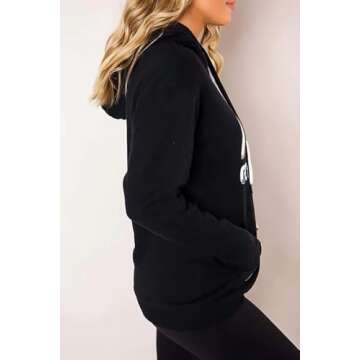 Lacozy Women's Casual Long Sleeve Shirt Good and Vibes Tunic tops pullover hoodie Kint Sweaters for Women tops Black Orange Medium