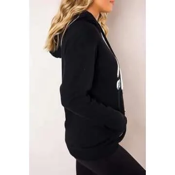 Lacozy Women's Casual Long Sleeve Shirt Good and Vibes Tunic tops pullover hoodie Kint Sweaters for Women tops Black Orange Medium