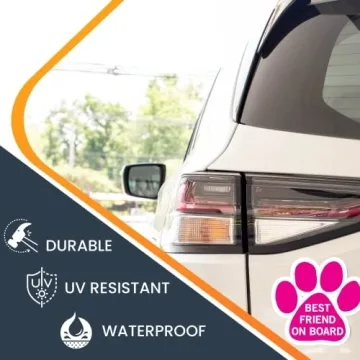 Best Friend on Board Pink Pawprint Magnet for Cars