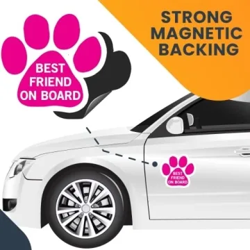 Best Friend on Board Pink Pawprint Magnet for Cars
