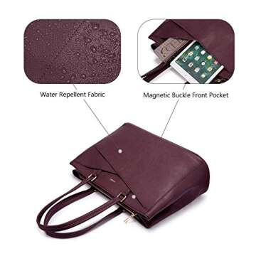 LOVEVOOK Laptop Tote Bag for Women 15.6 Inch Waterproof Leather Computer Bags Women Business Office ...