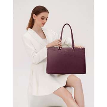 LOVEVOOK Laptop Tote Bag for Women 15.6 Inch Waterproof Leather Computer Bags Women Business Office Work Bag Briefcase Purple