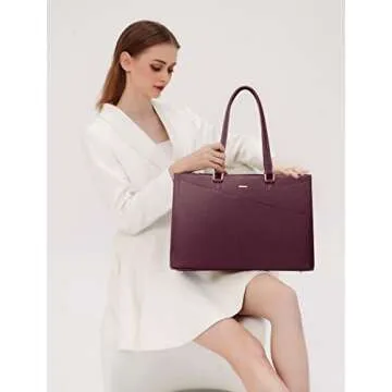 LOVEVOOK Laptop Tote Bag for Women 15.6 Inch Waterproof Leather Computer Bags Women Business Office Work Bag Briefcase Purple