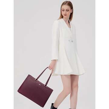 LOVEVOOK Laptop Tote Bag for Women 15.6 Inch Waterproof Leather Computer Bags Women Business Office Work Bag Briefcase Purple